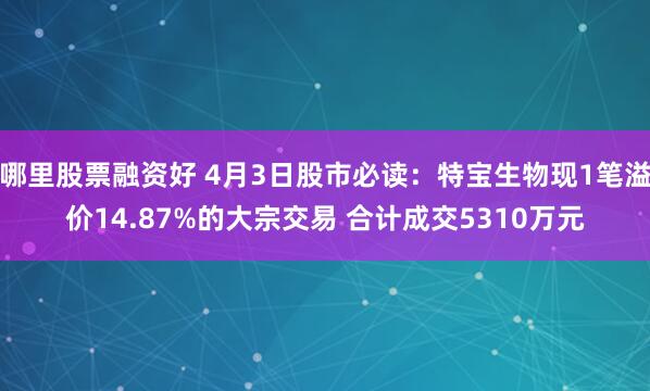 哪里股票融资好 4月3日股市必读：特宝生物现1笔溢价14.87%的大宗交易 合计成交5310万元
