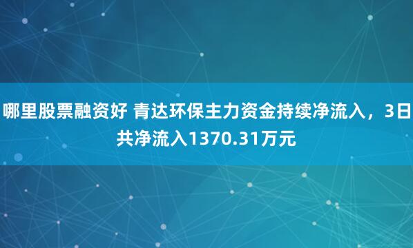 哪里股票融资好 青达环保主力资金持续净流入，3日共净流入1370.31万元
