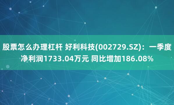 股票怎么办理杠杆 好利科技(002729.SZ)：一季度净利润1733.04万元 同比增加186.08%